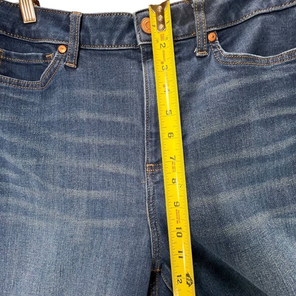 LC Lauren Conrad Super High Rise Flare Jeans Size 12S Denim Blue Dark Wash - Picture 9 of 11